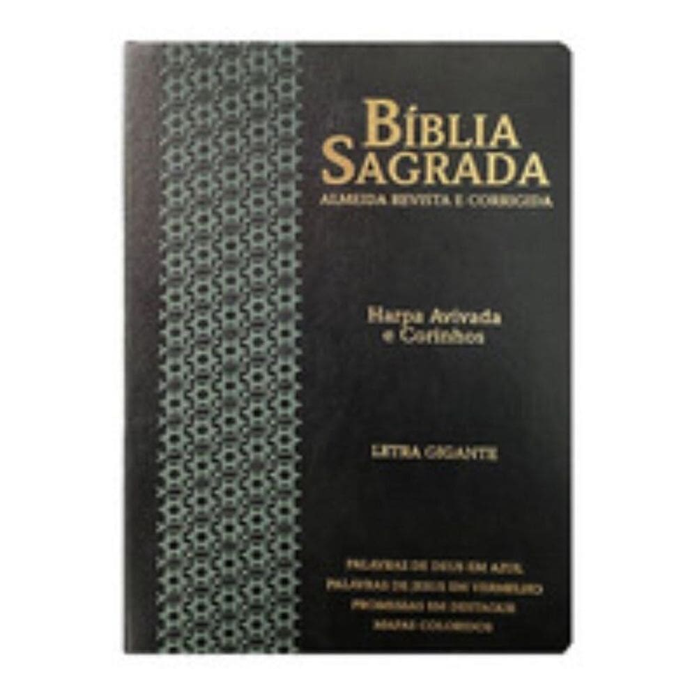 Bíblia gigante ppm arc full color c/ harpa pu luxo c/ borda dourada - Estrela preto e verde