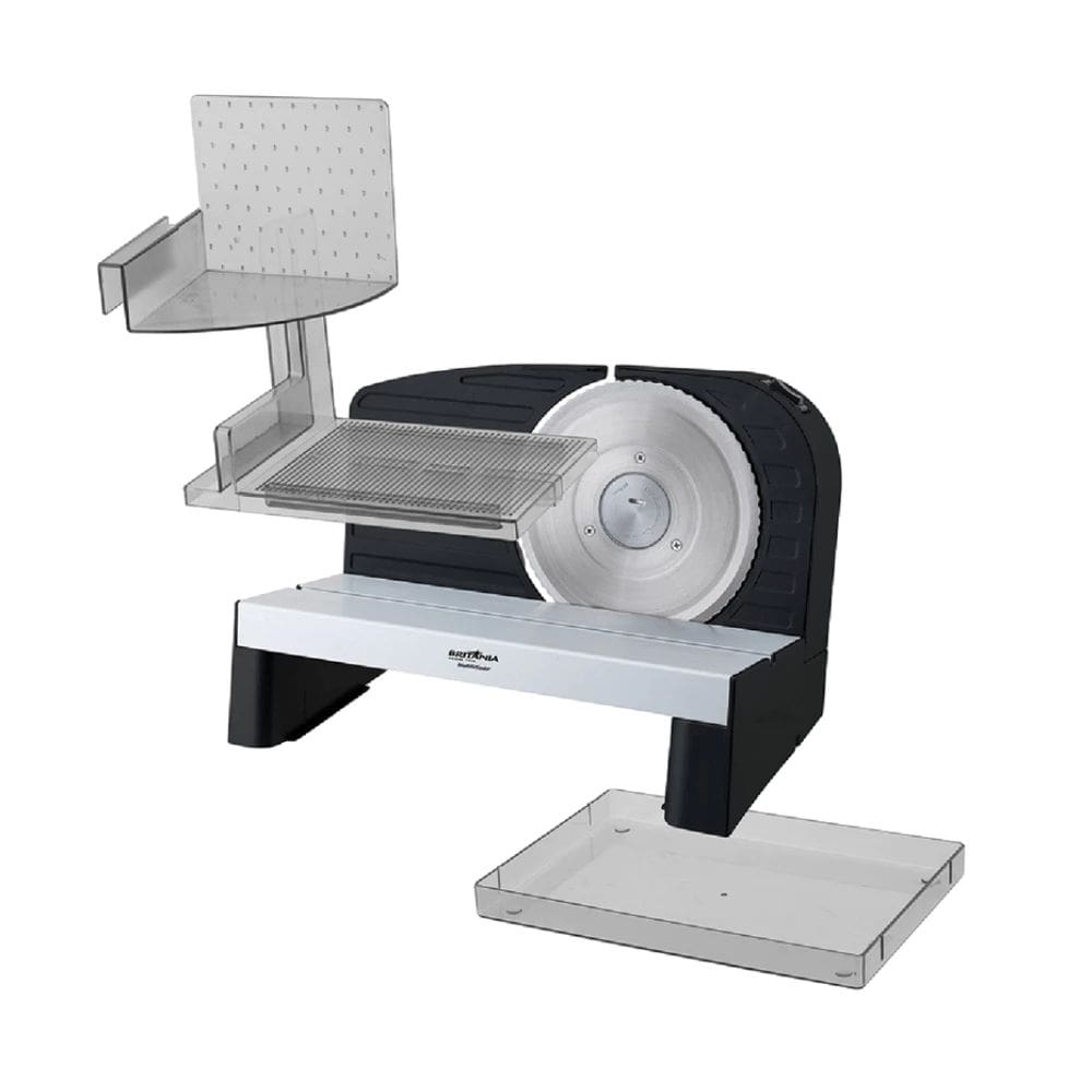 Multifatiador Elétrico Britânia 150W Com Ajuste de Espessura 1 a 20mm, Lâmina Inox, Sistema de Segurança, Peças Removíveis e Ventosas Fixadoras