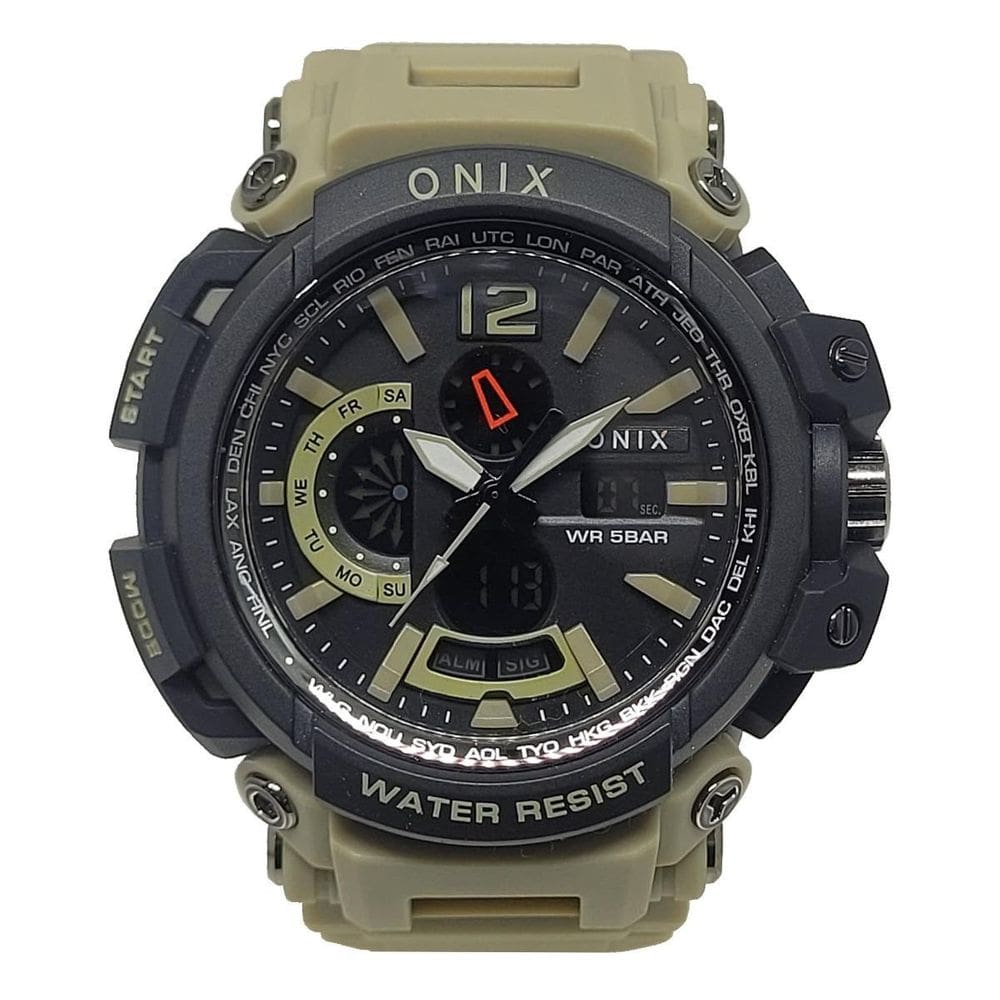 Relógio Masculino Onix Anadigi Ox124 Bege E Preto