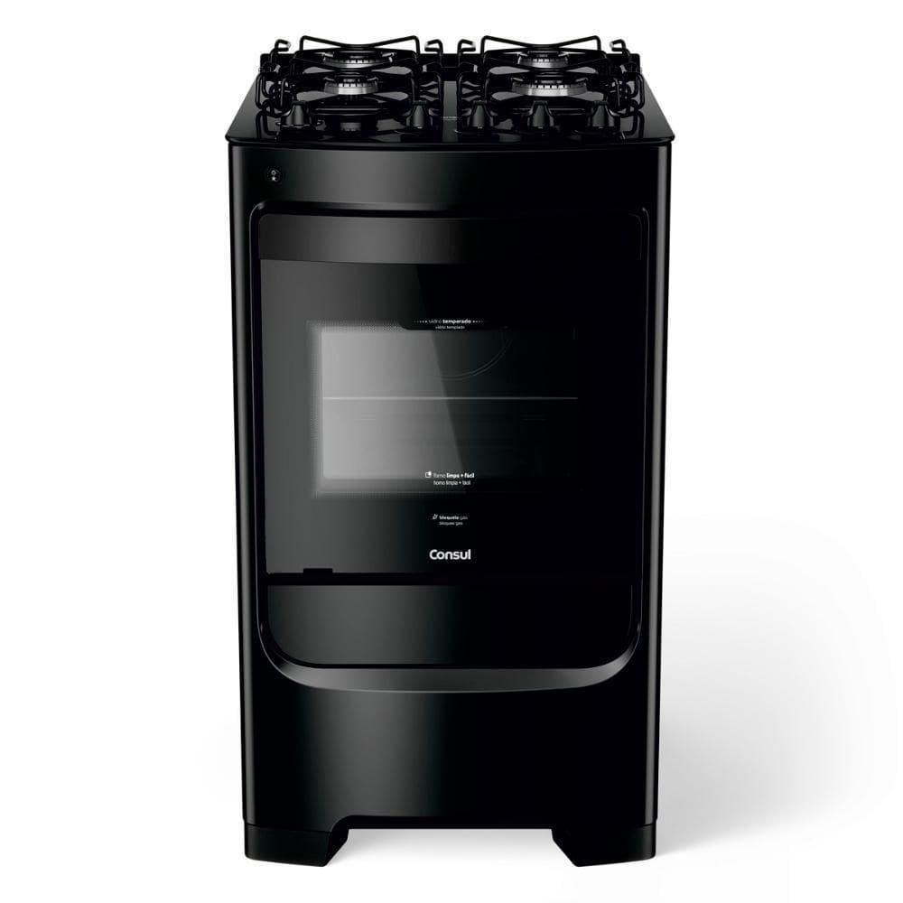 Fogão Consul 4 Bocas com Mesa de Vidro e Grades Individuais Super Estáveis Preto CFO4VBEUNA Bivolt