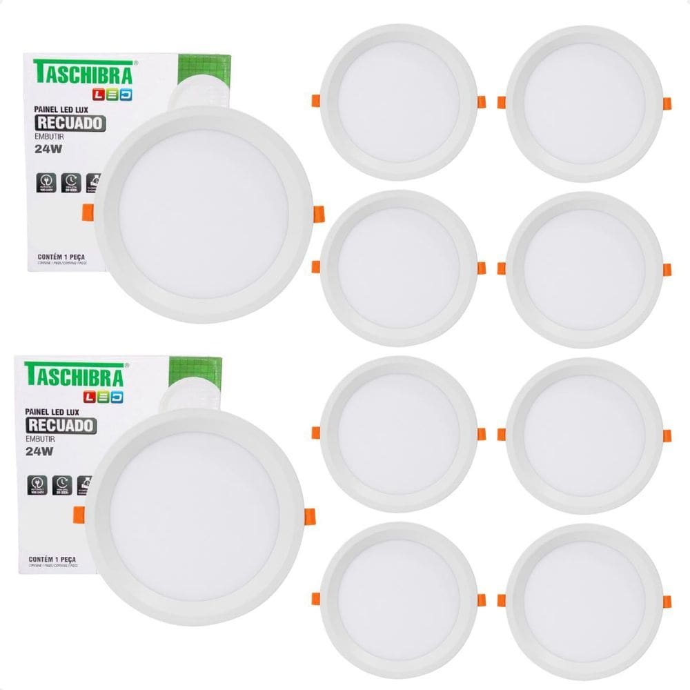 10 Painel De Led Redondo Embutir Recuado 24W Bivolt 6500K