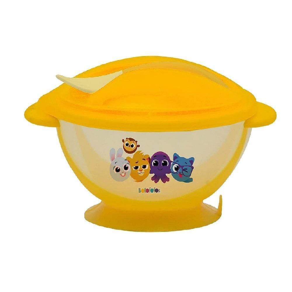 Kit Bowl Térmico Tampa E Talher 300Ml Amarelo Bolofofos,