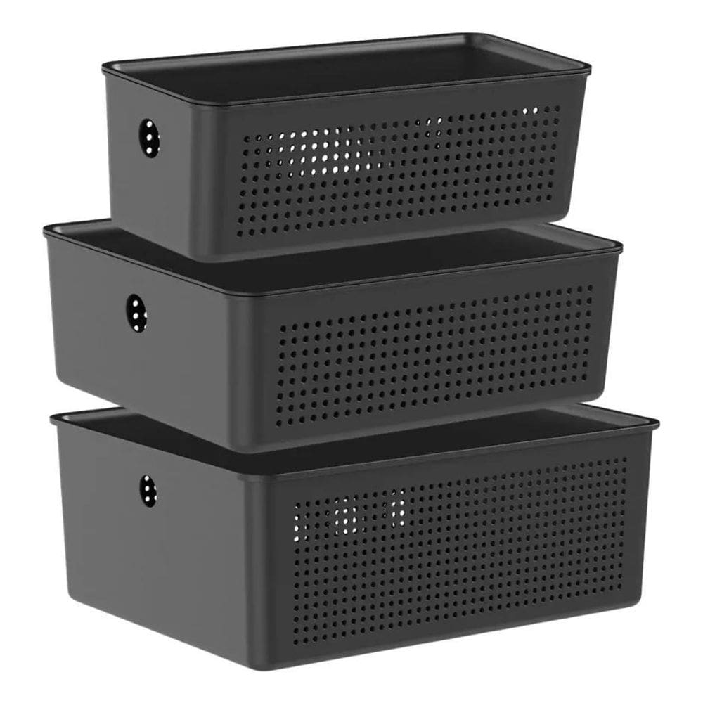 Kit 3 Cestos Organizadores Despensa Lavanderia - Ou - Preto