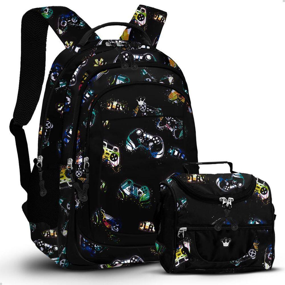 Kit Mochila Grande Escolar Game + Lancheira Térmica Prática