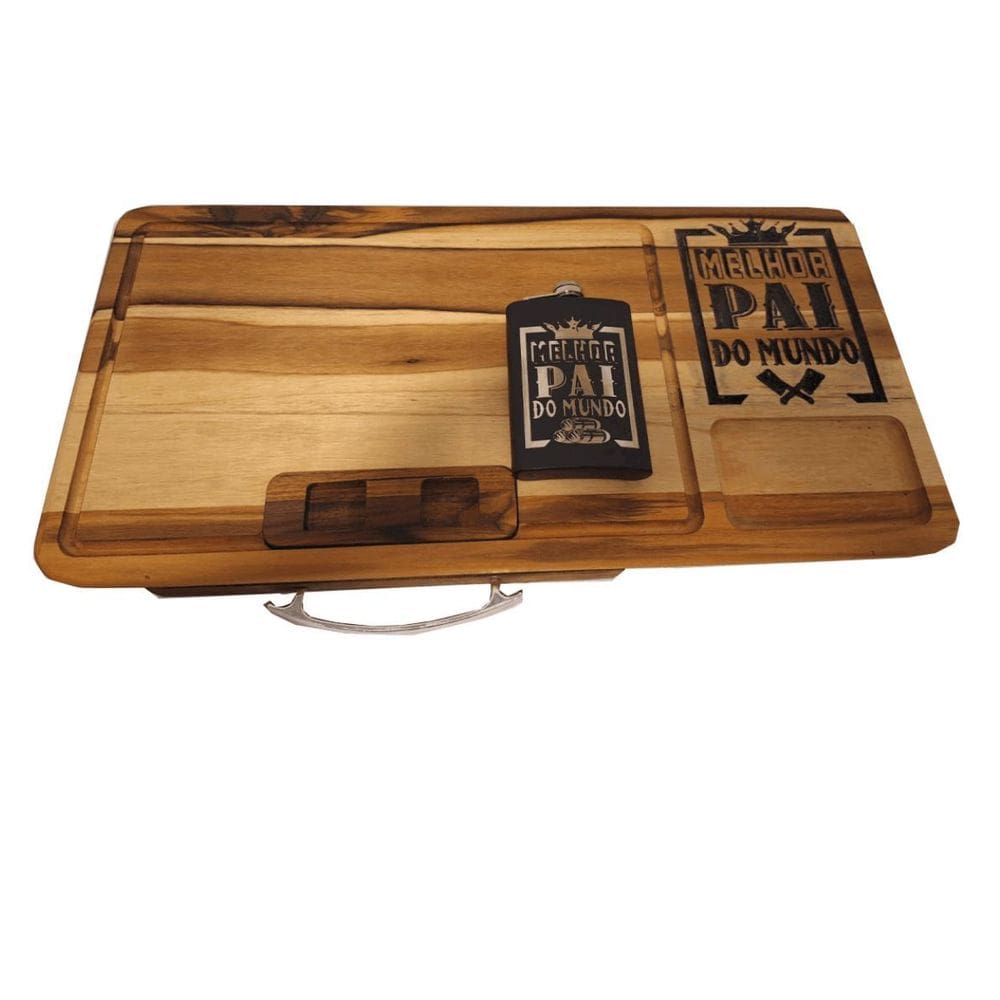 Tabua De Churrasco + Cantil Melhor Pai Do Mundo Dia Dos Pais