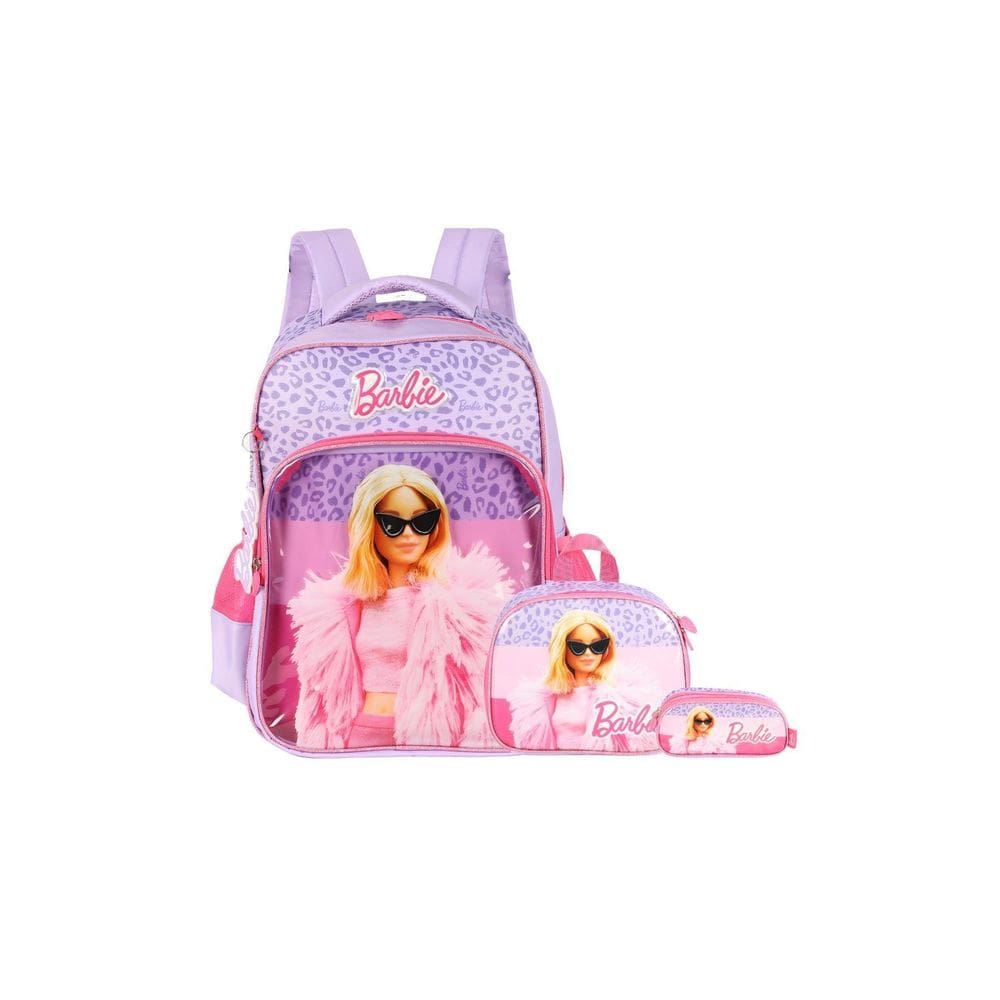 Kit Escolar Mochila Costas+Lancheira+Estojo Barbie - Violeta