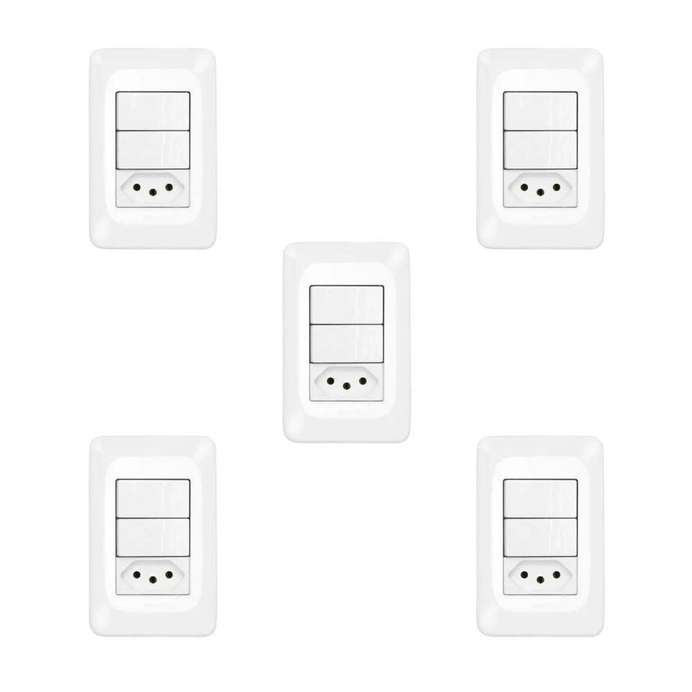 Kit 5 Conjuntos 1 Interruptor Simples + Tomada 10A Pial Pop