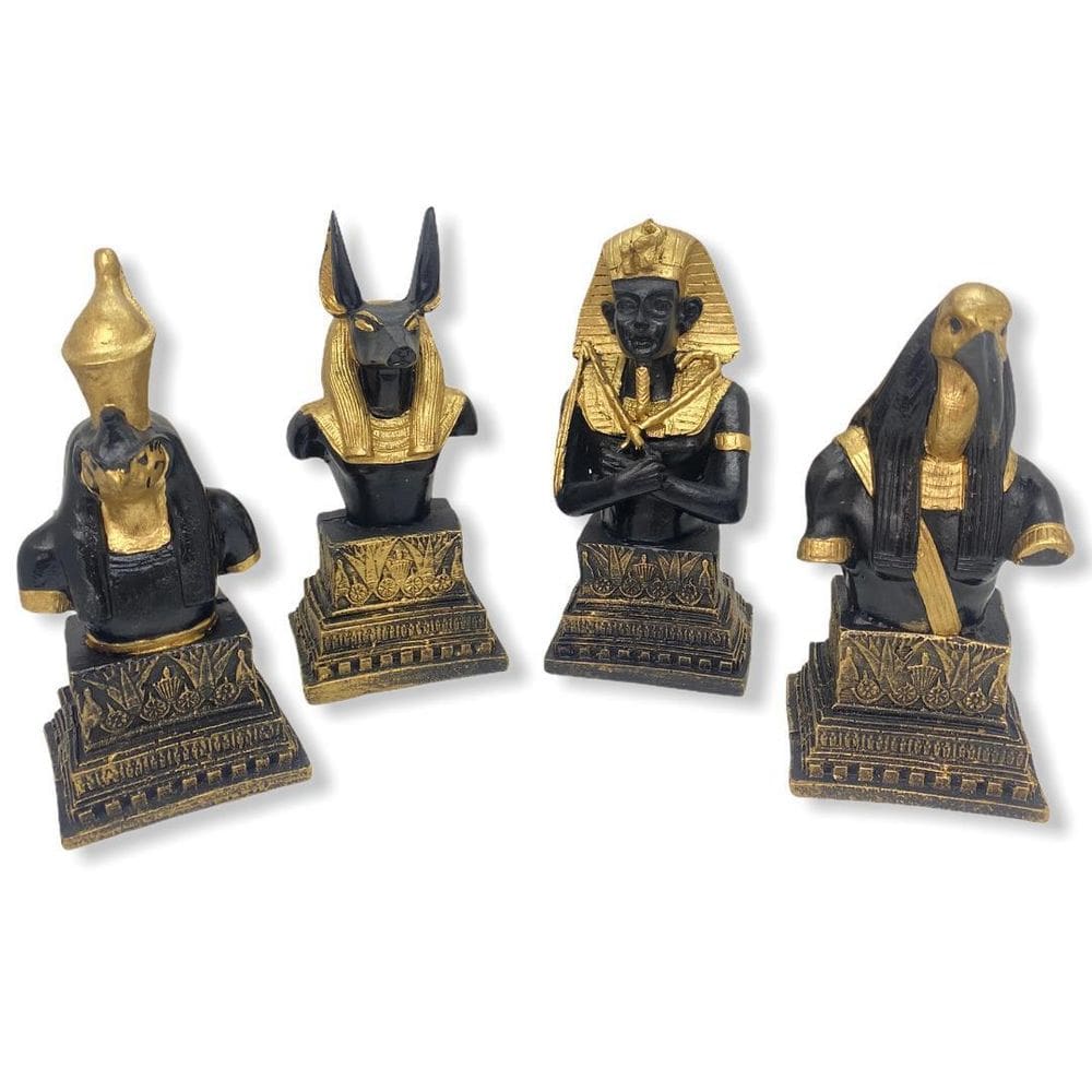 Kit 4 Bustos Egípcios Anubis, Tutankamon, Horus E Thot 15Cm