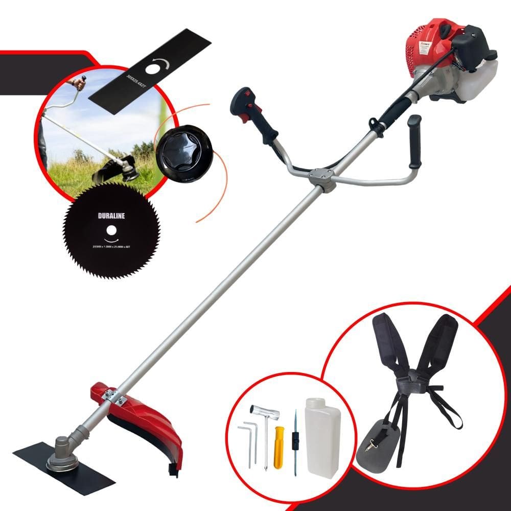 Cortador de Grama Anmax CG520P-TB À Gasolina 52cc 2,2HP 10.000rpm Roçadeira Lateral 3 Em 1 Com Lâmina 2 Pontas + Lâmina 80 Dentes + Carretel de Nylon