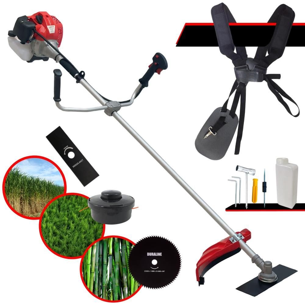 Roçadeira Profissional Anmax CG520P TB À Gasolina 2T 52cc 2,2HP 10.000rpm C/ 3 Opções de Cortes, Carretel Nylon, Faca 2 Pontas + Faca 80 Dentes Extra