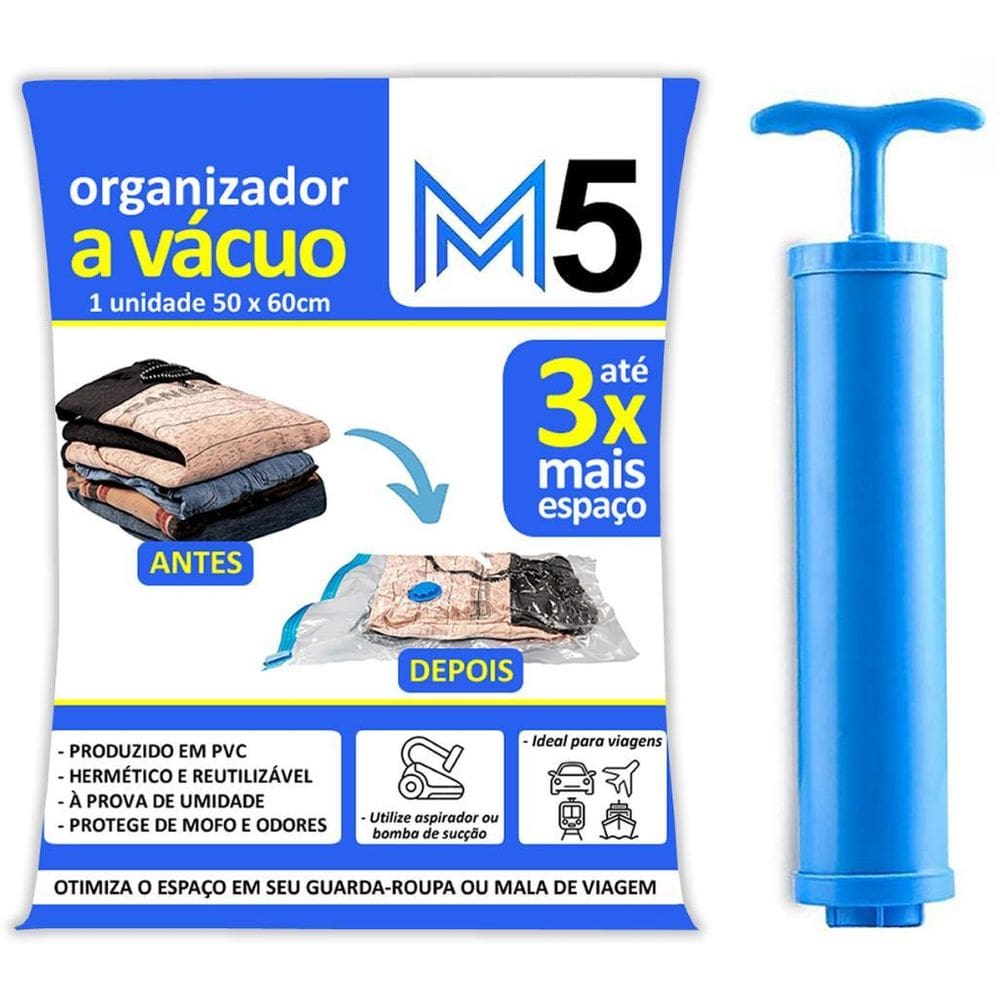 Kit 1 Saco A Vácuo 50X60Cm Organizador Hermético Mala Viagem
