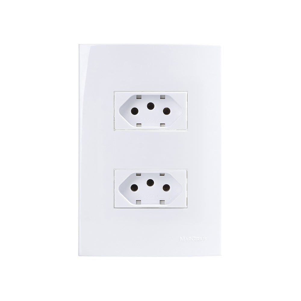 Tomada Dupla MarGirius Sleek 2P+T 10A com Placa 4x2 Branca