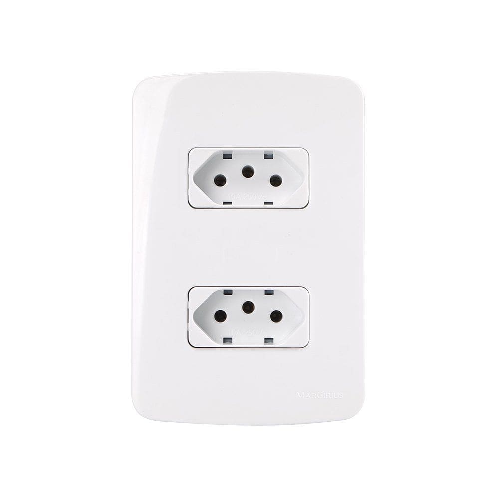 Tomada Dupla MarGirius B3 2P+T 10A com Placa 4x2 Branca
