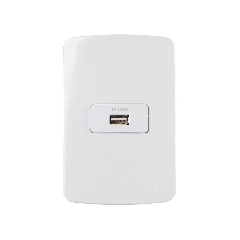 Tomada Carregador USB-A MarGirius B3 1A 5W com Placa 4x2 Branca