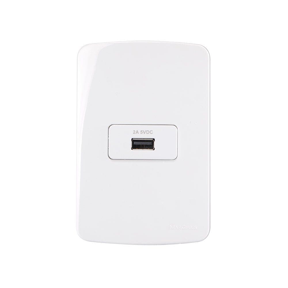 Tomada Carregador USB-A MarGirius B3 2A 10W com Placa 4x2 Branca