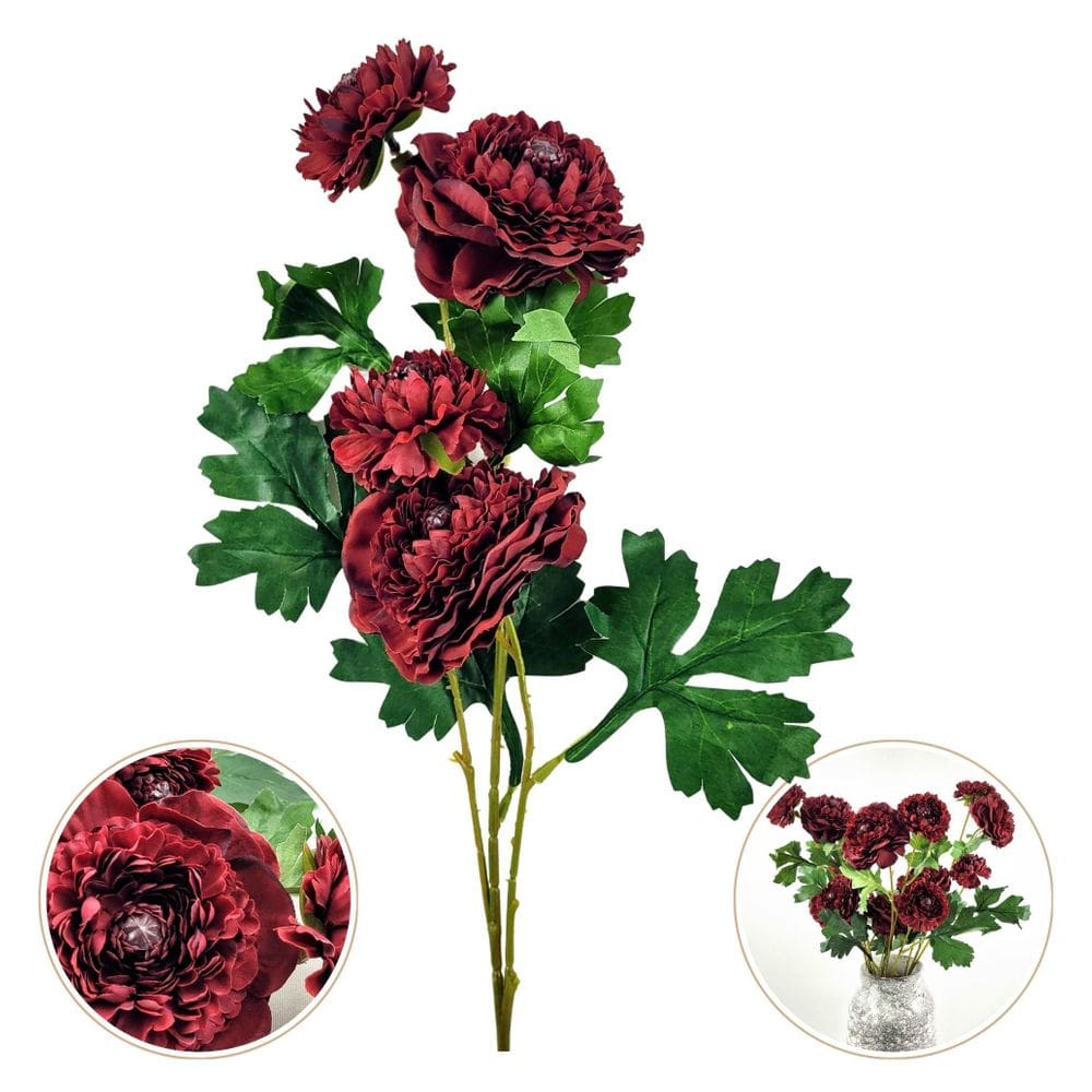 Flor Ranunculus Vermelha 70X20Cm Planta Artificial