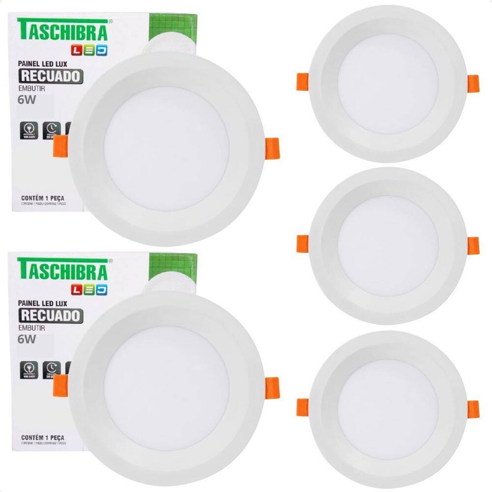 5 Painel De Led Redondo Embutir Recuado 6W Bivolt 6500K