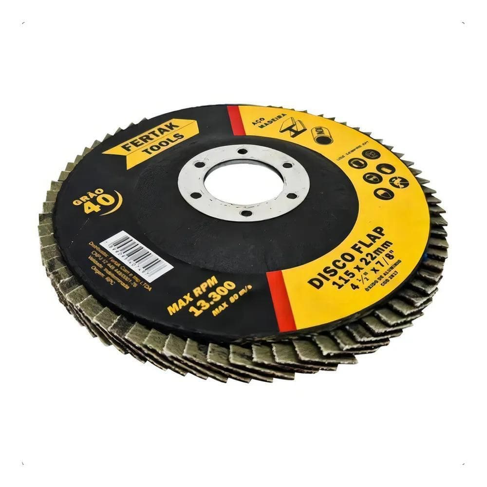 10 Disco Flap 115Mm 4.1/2 Madeira E Aço Cônico Grão40 Fertak