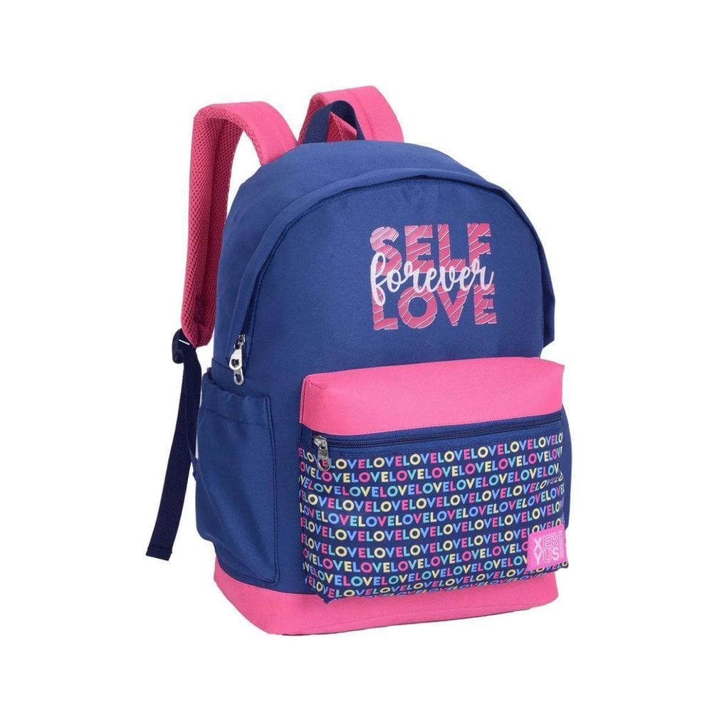 Mochila Self Love De Costas Azul Marinho E Rosa - Xeryus