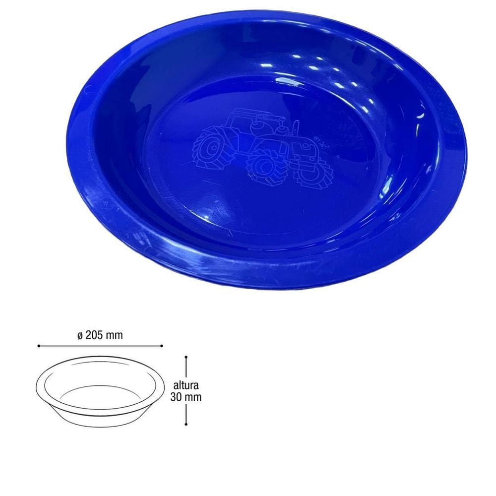 Prato Infantil De Plástico Com Desenho De Trator Cor Azul