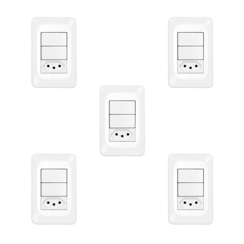 Kit 5 Conjuntos 1 Interruptor Simples + Tomada 10A Pial Pop