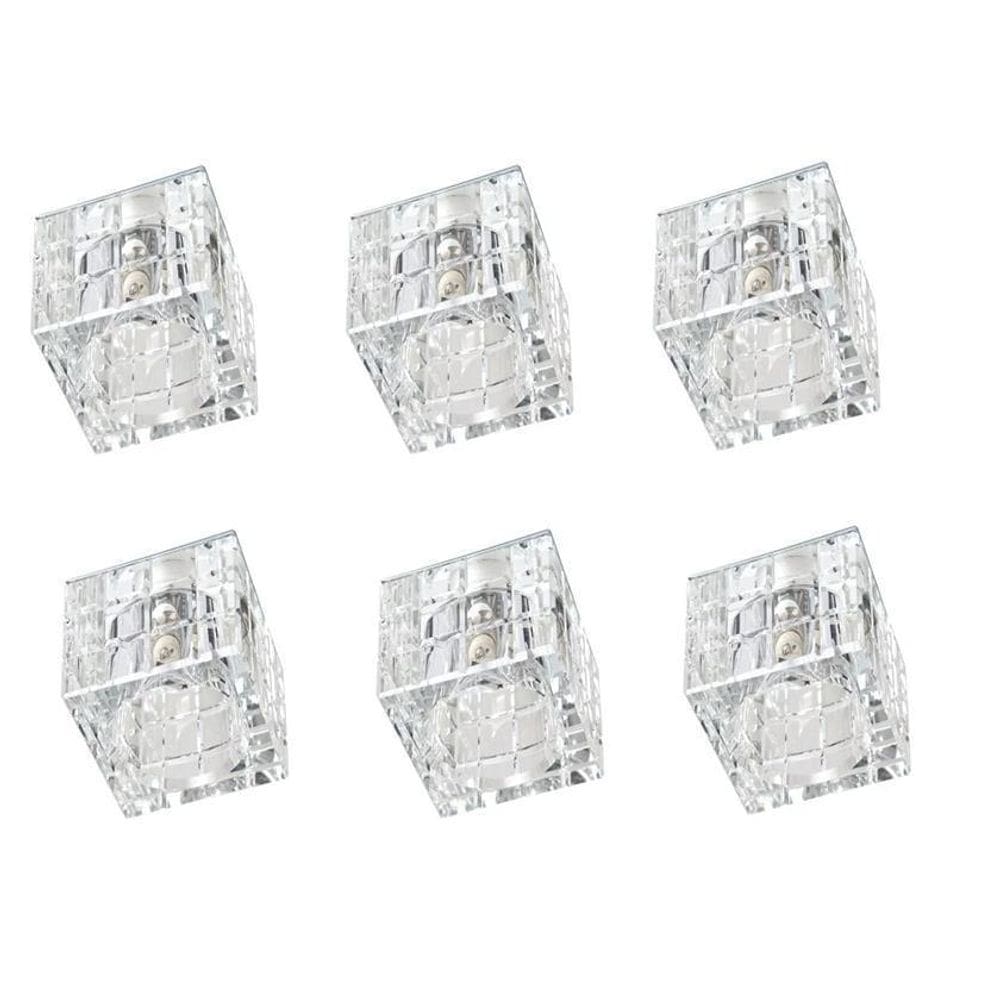 6 Spot Para Gesso Cristal K9 Embutir Quadrado 7Cm Ac974