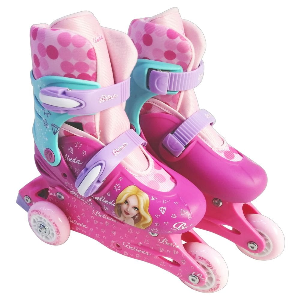 Patins Inline Princesa Fashion Rosa 2/1 Ajustável Divertido
