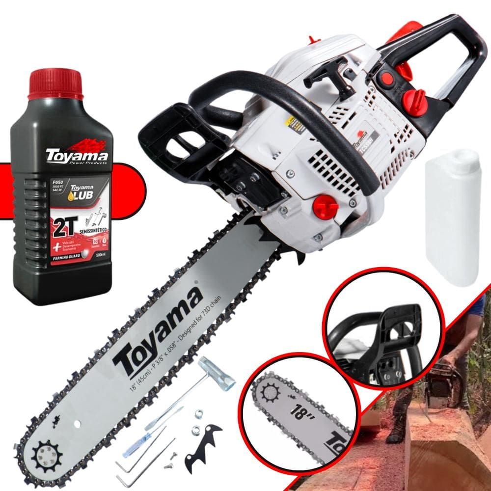 Motosserra Toyama TCS58H Á Gasolina 2T 55cc 3,2HP 12.000RPM Robusta e de Alta Potência + ÓLEO LUBRIFICANTE 2T