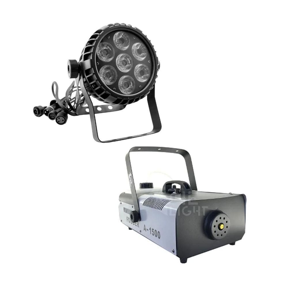 Kit 4 Par Led 7X12W 6In 1 Rgbwa+Uv E Maquina De Fumaça