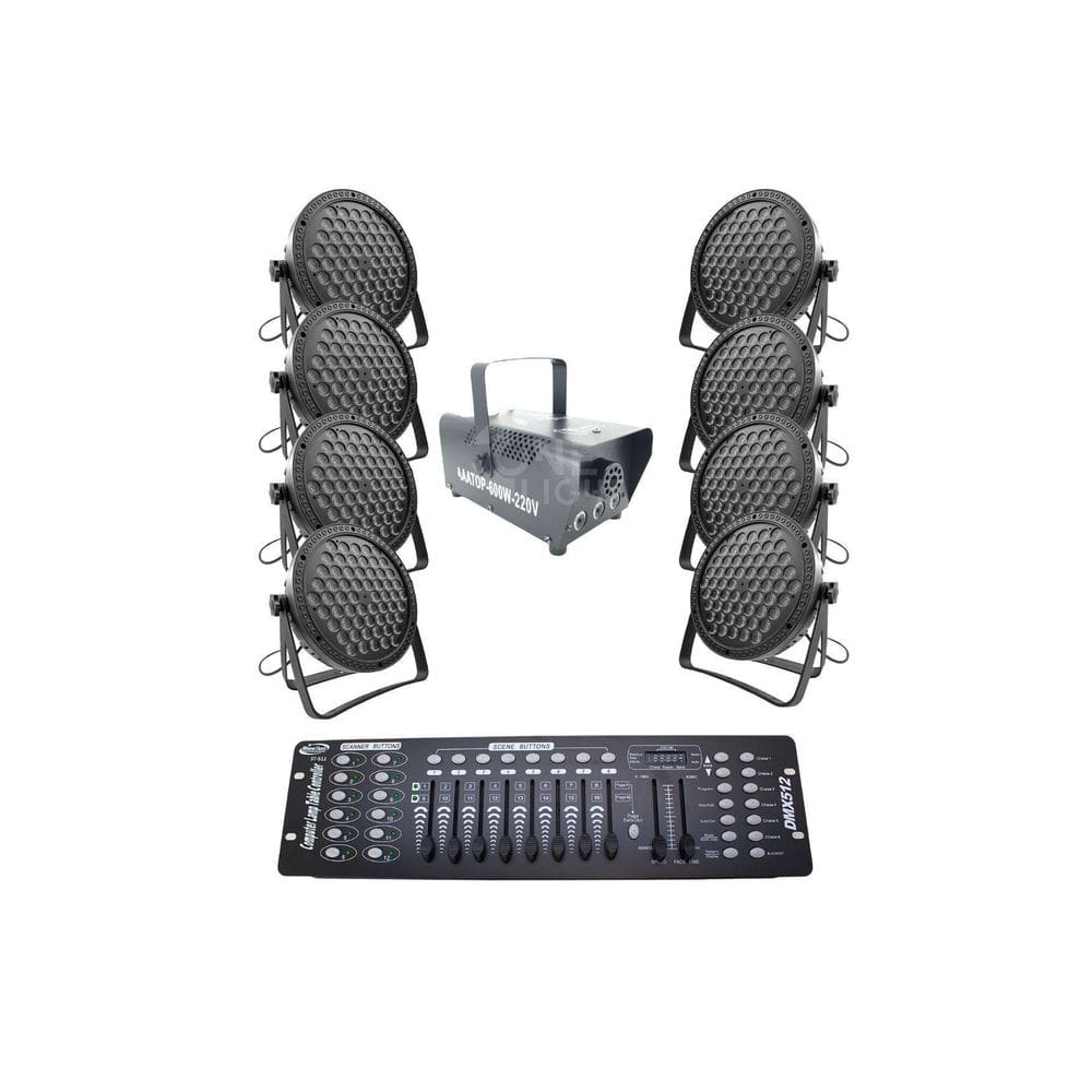 Kit 8 Par Led Slim 60 Led 3W+Máq Fumaça 600W+Mesa Dmx512