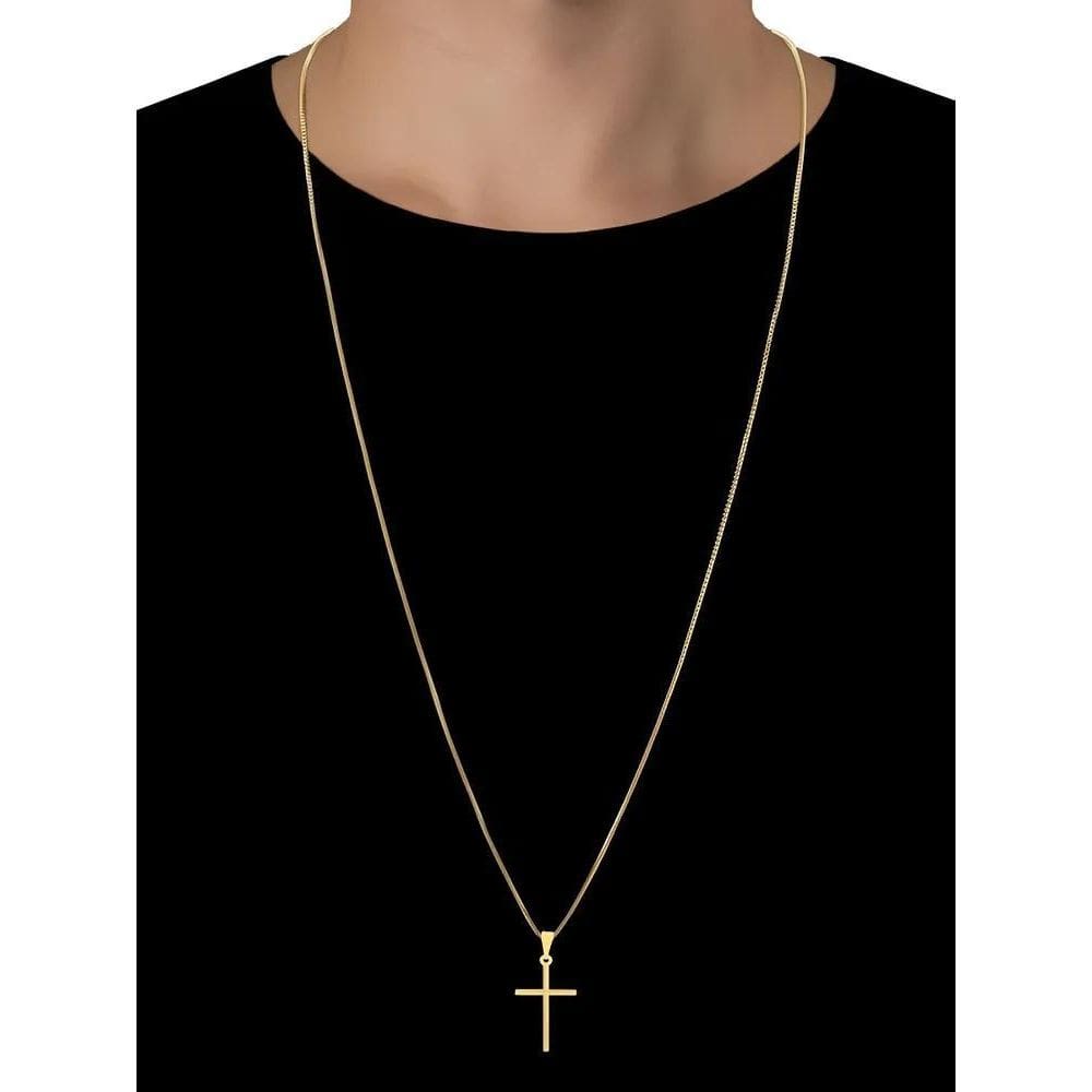 Corrente Cordão Masculino Banhado A Ouro 18K + Pingente Cruz