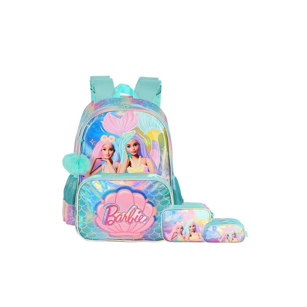 Kit Mochila Costas+Estojos Box E Triplo Barbie - Verde