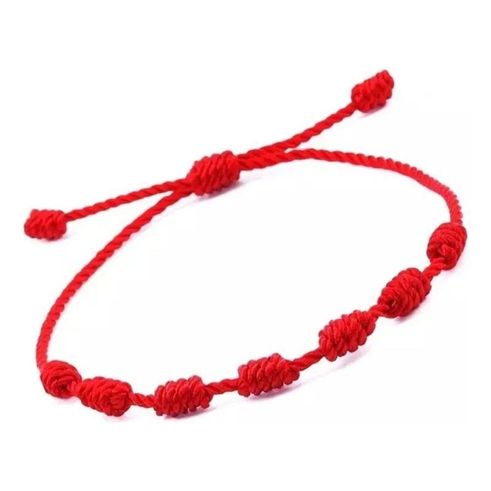 Pulseira Vermelha Cabala Kabbalah 7 Nós Proteção Do Mal Comp