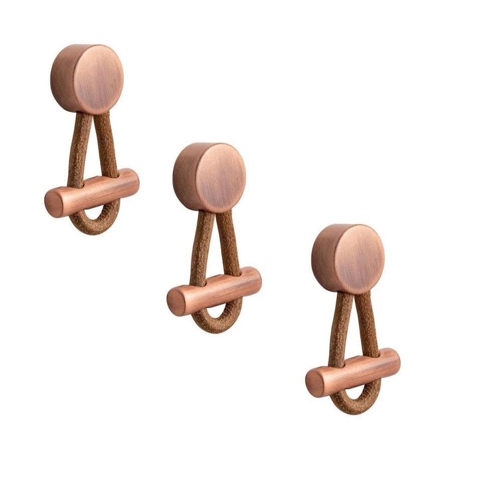 Kit 3 Puxador Oriente Couro Zen Ponto Vecchio Cobre Marrom