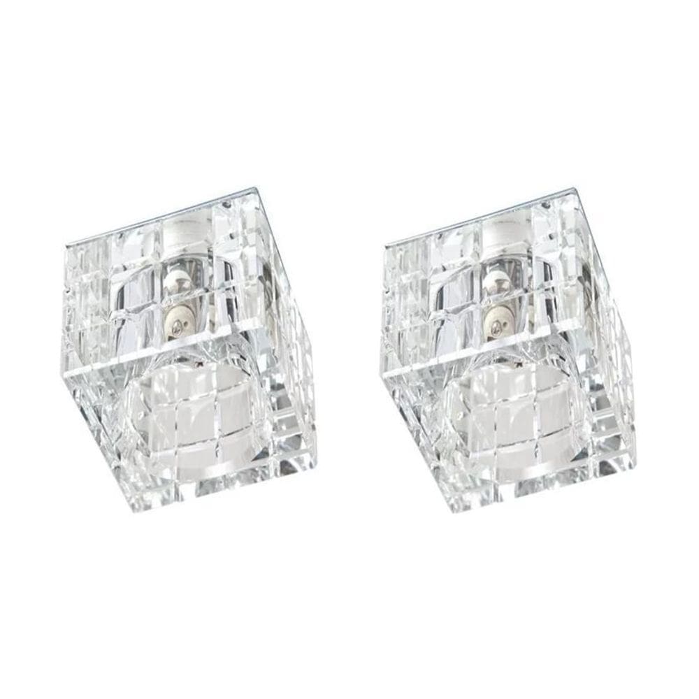 2 Spot Quadrado Cristal K9 Embutir 7Cm Banheiro Sala Ac974