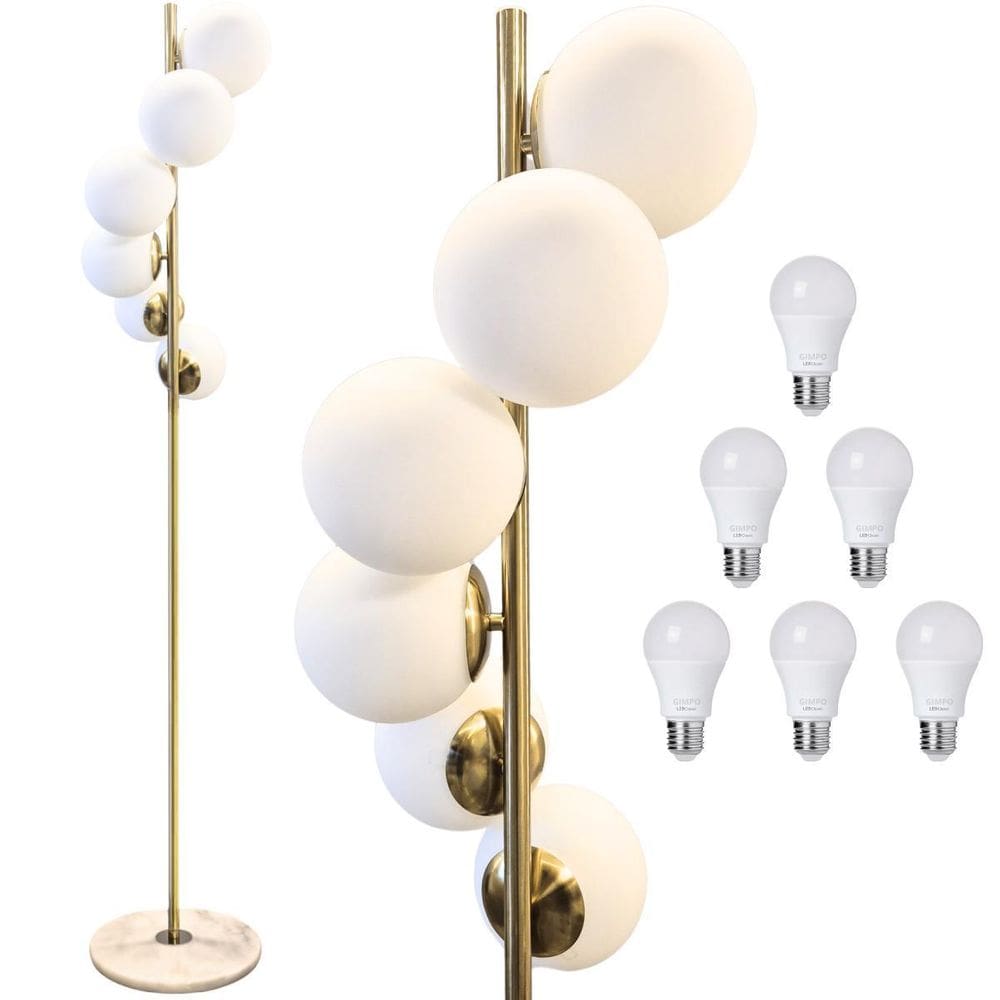 Luminária Piso Chão 162Cm Jabuticaba 6 Globos Mármore Gimpo