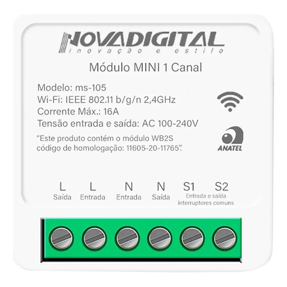 Interruptor Inteligente Relé Wifi Novadigital 1 Canal 16A Mi