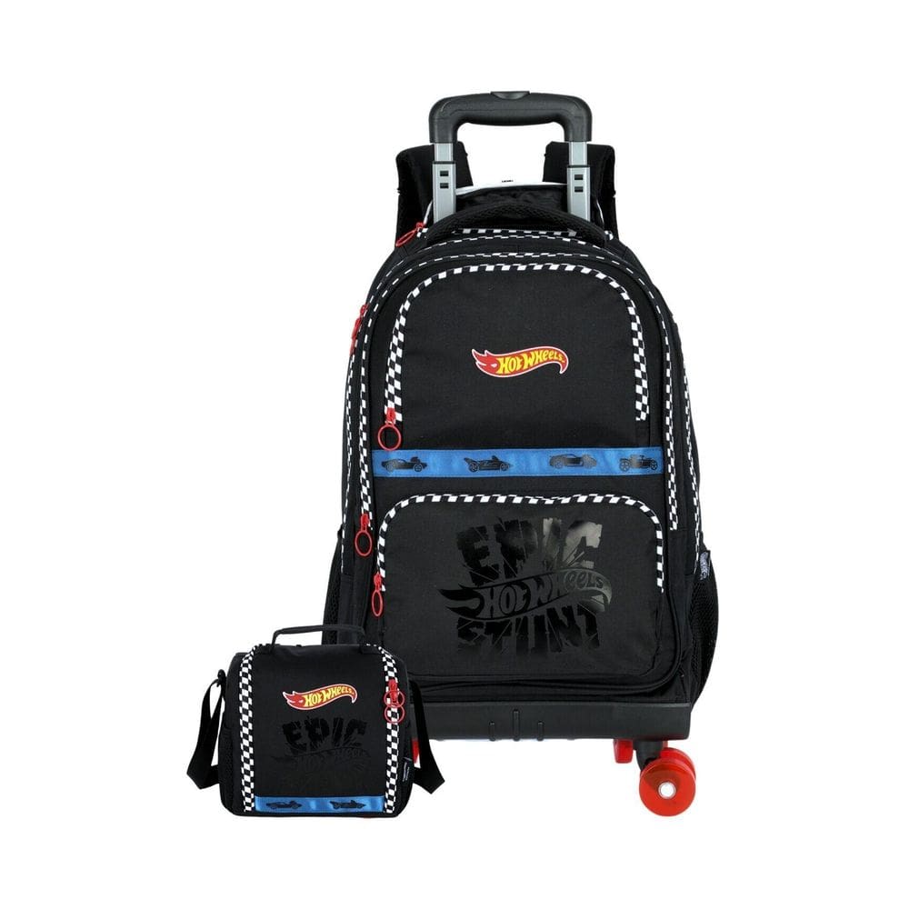 Kit Escolar Mochila 2Em1 Rodas + Lancheira Hotwheels - Preto