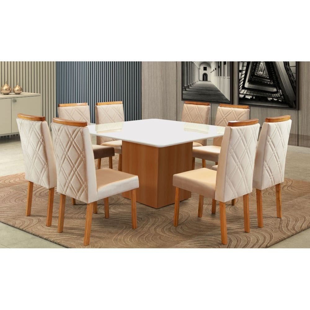 Sala de Jantar Completa 1,50x1,50 metros com 8 Cadeiras - Alice - Art Salas
