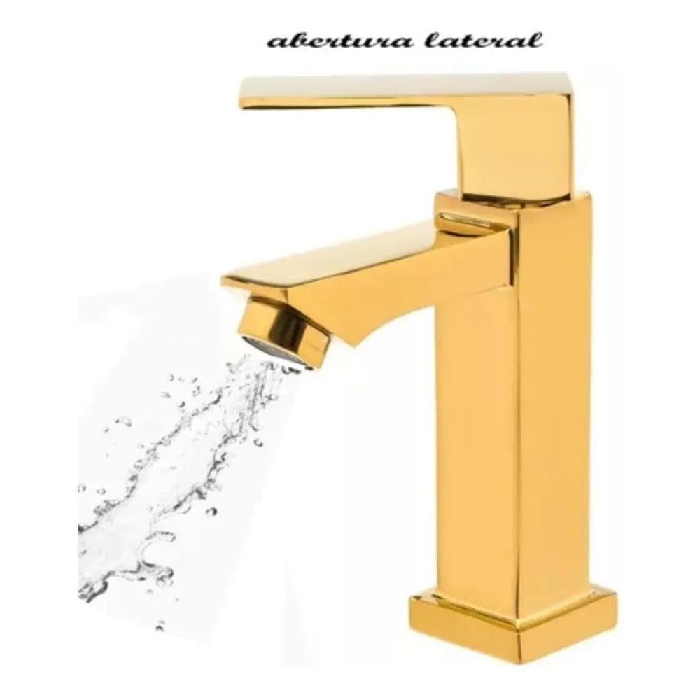 Torneira De Banheiro Lavabo Luxo Metal Moderna Dourada Acaba