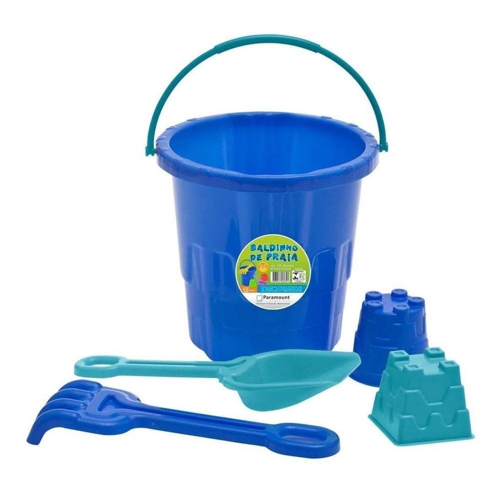 Baldinho Praia Infantil Forminhas Pá E Rastelo Azul 526M