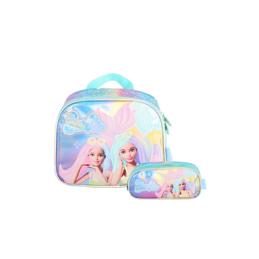 Kit Escolar Lancheira+Estojo Triplo Barbie Magic - Verde