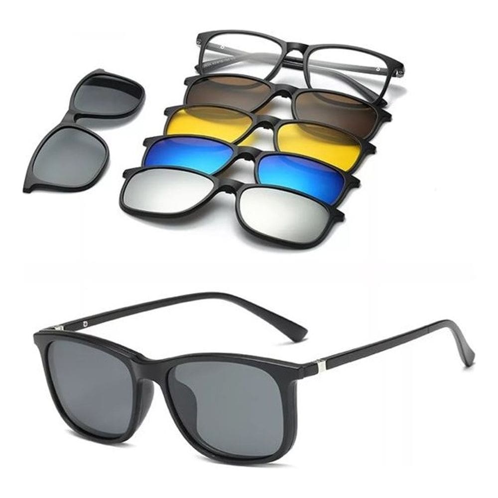Óculos De Sol Polarizado 6 Lentes Armação Clip On 2263 Pre