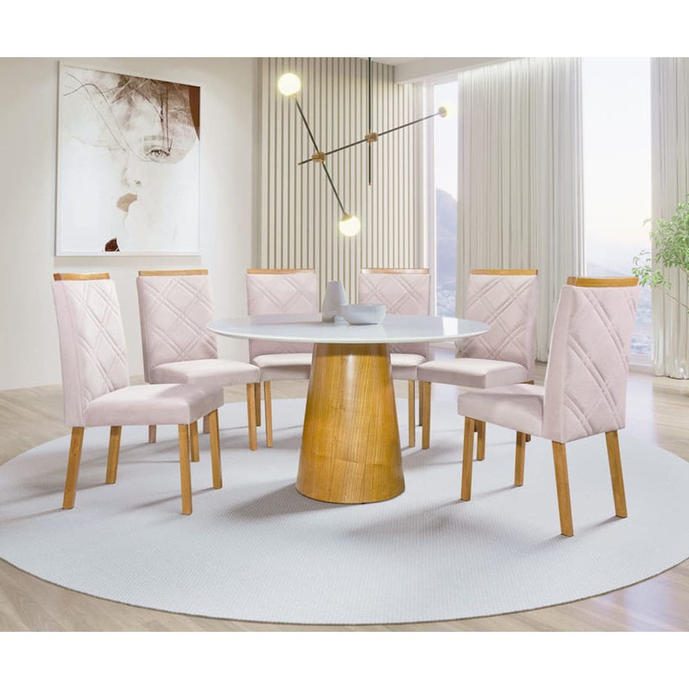 Sala de Jantar Redonda com 6 Cadeiras 1,30m - Assunção - Art Salas