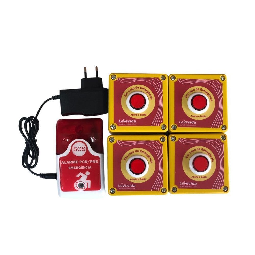 Alarme Audiovisual Para Banheiro Pne Sem Fio - 4 Botoeiras