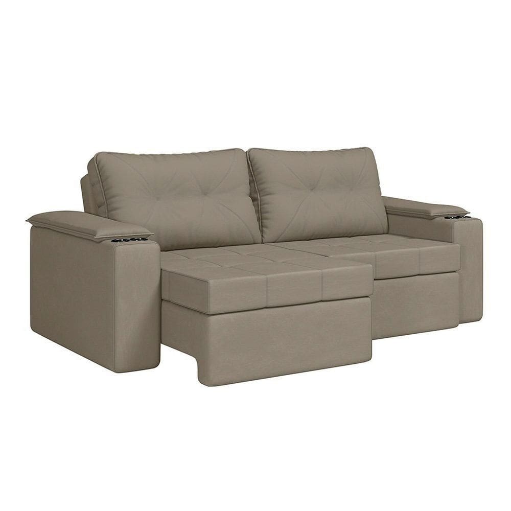Sofá Retrátil e Reclinável 3 Lugares com Porta-copos 230cm Tobago Espresso Móveis Capuccino