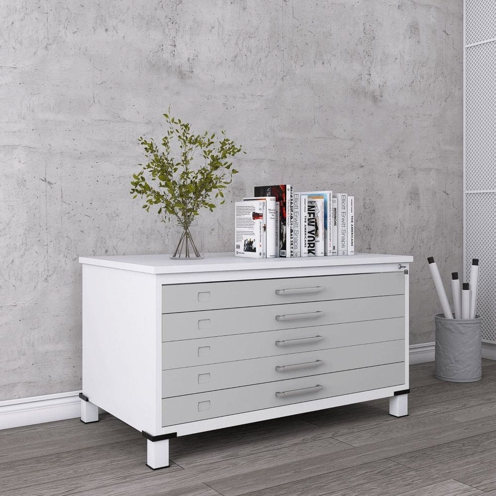 Mapoteca Mont 5 Gavetas 71,3cm X 120,4cm Aço Branco/Cinza
