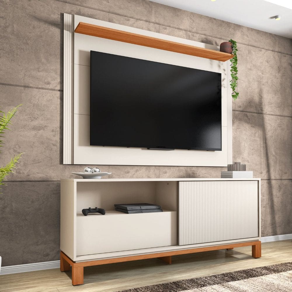 Rack com Painel para Tv 55 Polegadas Mondrian Off White /Freijó