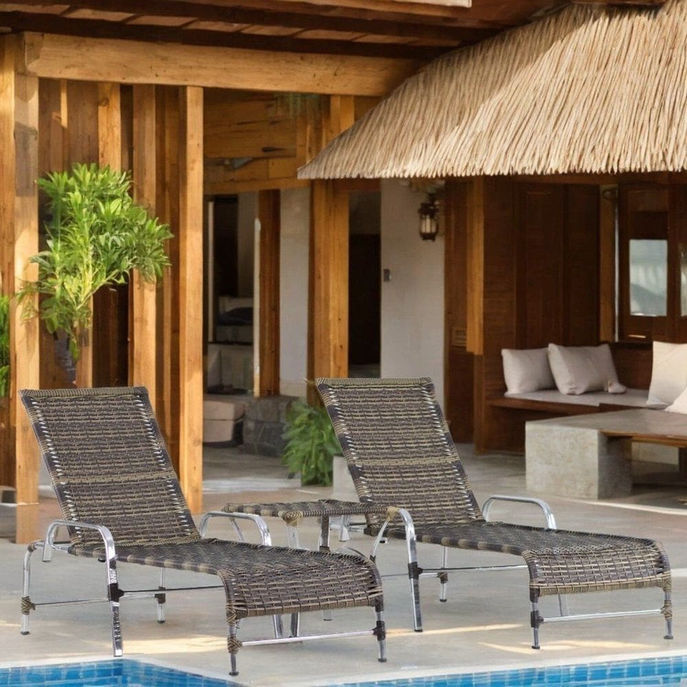 Kit 2 Espreguiçadeiras Mesa em Alumínio Piscina Jardim e Área Catar Cappuccino