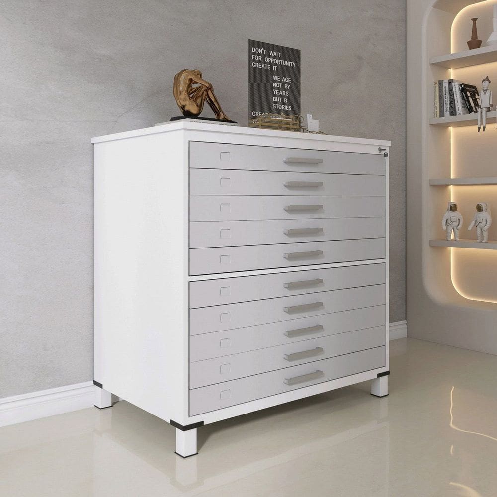 Mapoteca 10 Gavetas 120,4cm X 122,3cm Aço Branco/Cinza